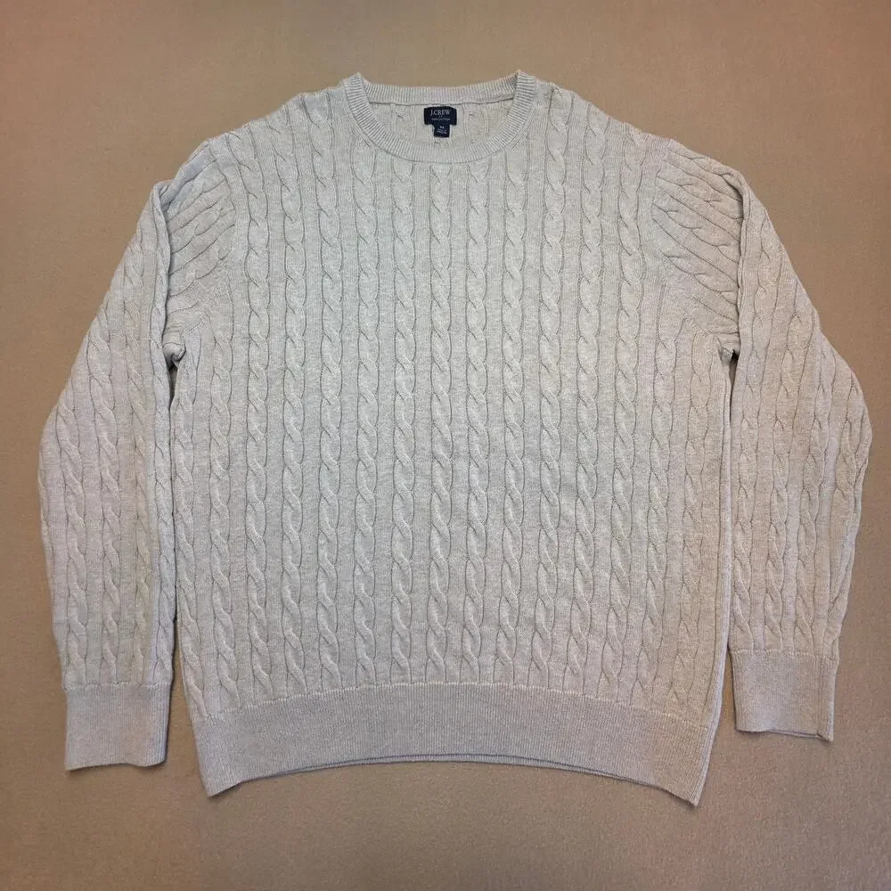 J.Crew Cotton Cable-Knit Crewneck Sweater Heather Stone (Cream) Sz Medium NWT
